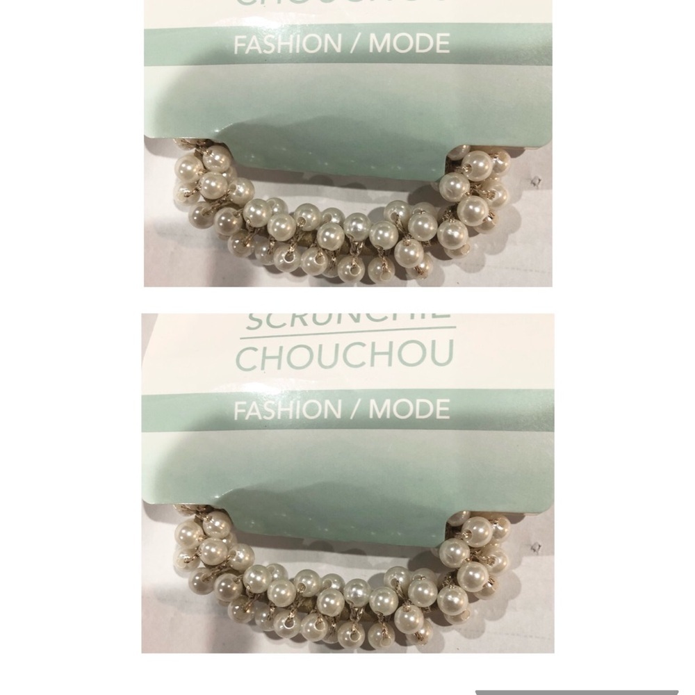 2pack faux pearl‎ adorned elastic hair band scrunchies new